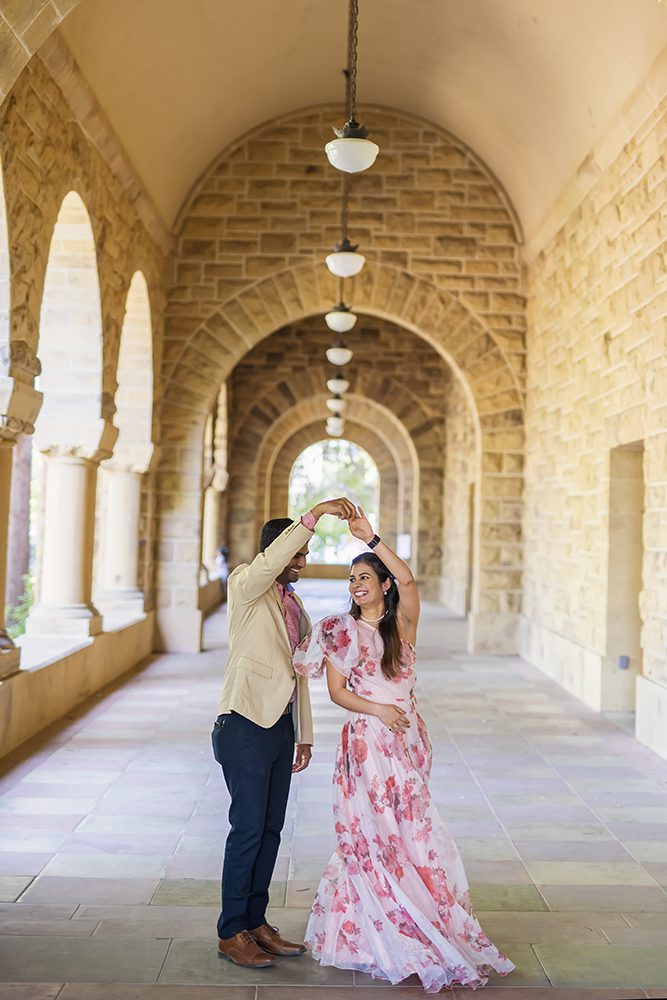 happy couple portraits at Stanford