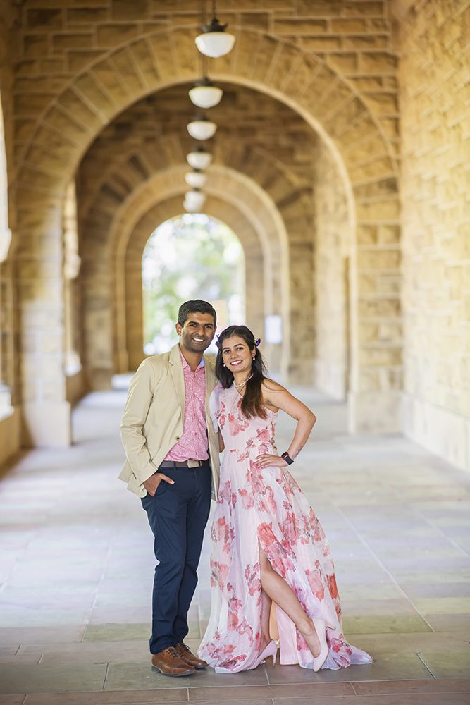 happy couple portraits at Stanford