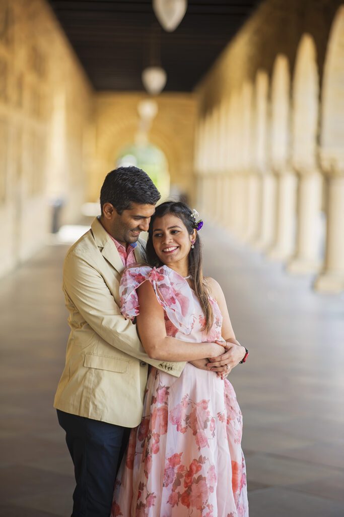 happy couple portraits at Stanford