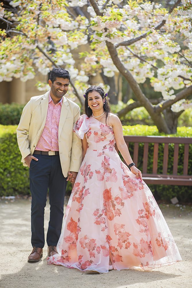happy couple portraits at Stanford