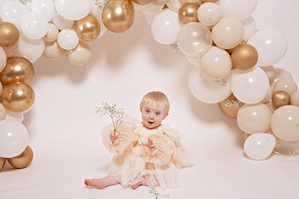 studio cake smash portraits in San Jose
