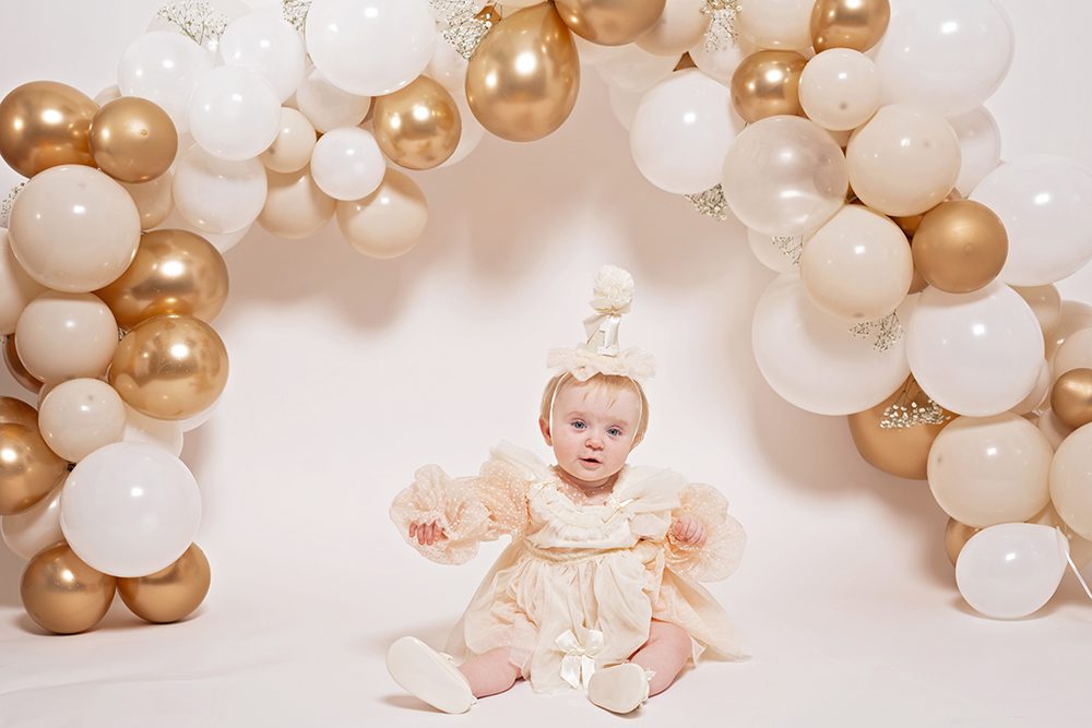 studio cake smash portraits in San Jose