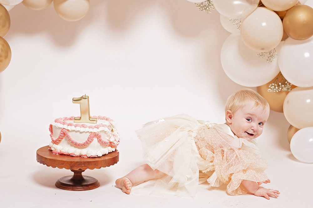 studio cake smash portraits in San Jose