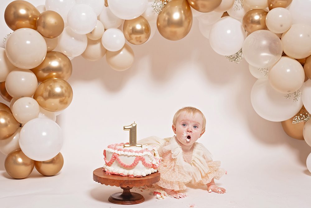 studio cake smash portraits in San Jose