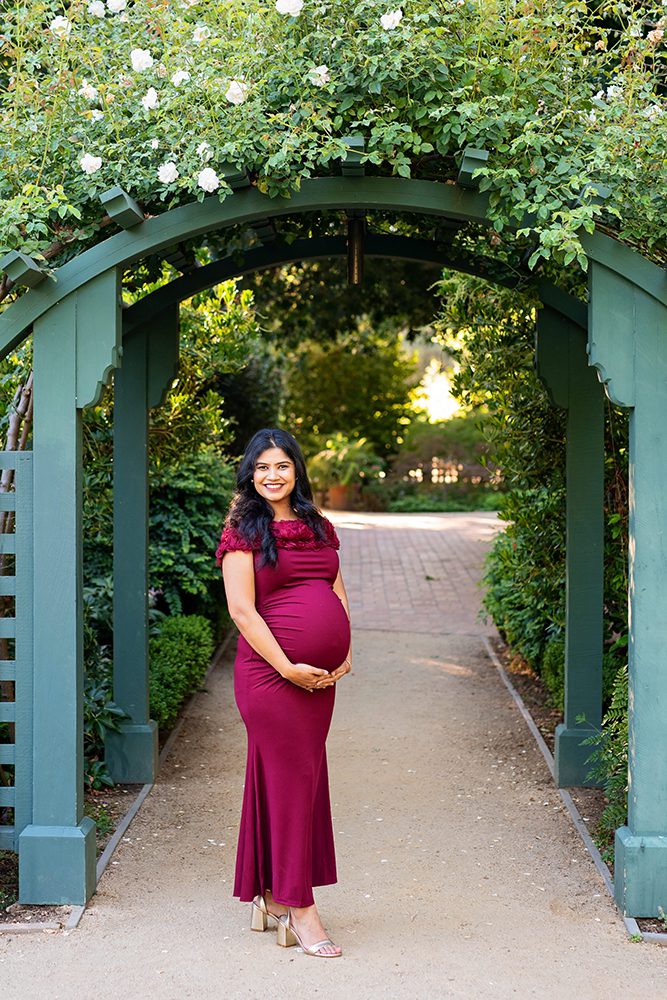 evening maternity pictures at the Elizabeth Gamble Garden