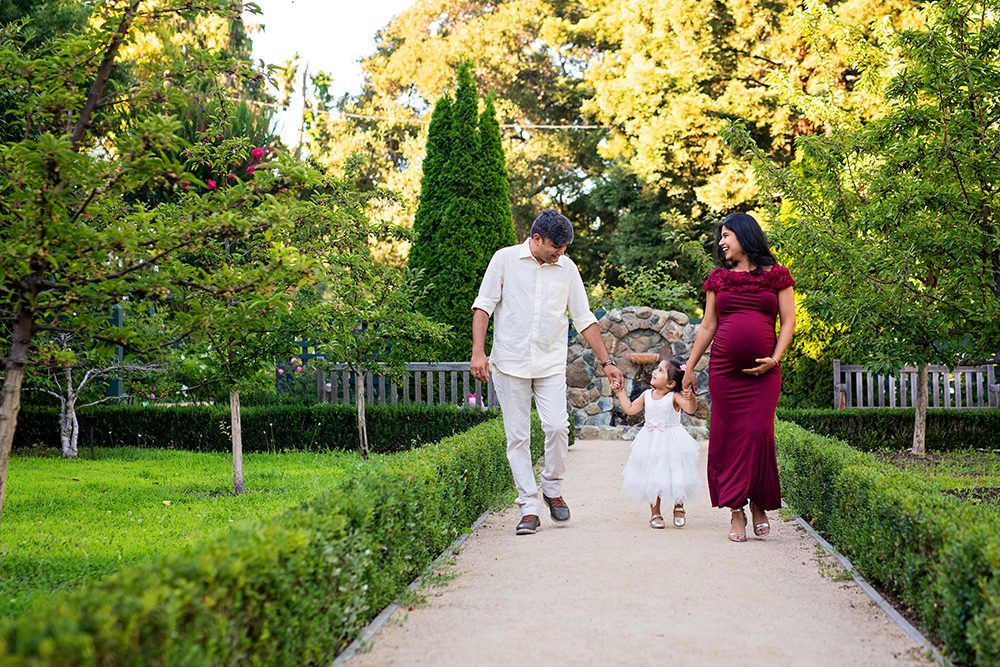 evening maternity pictures at the Elizabeth Gamble Garden