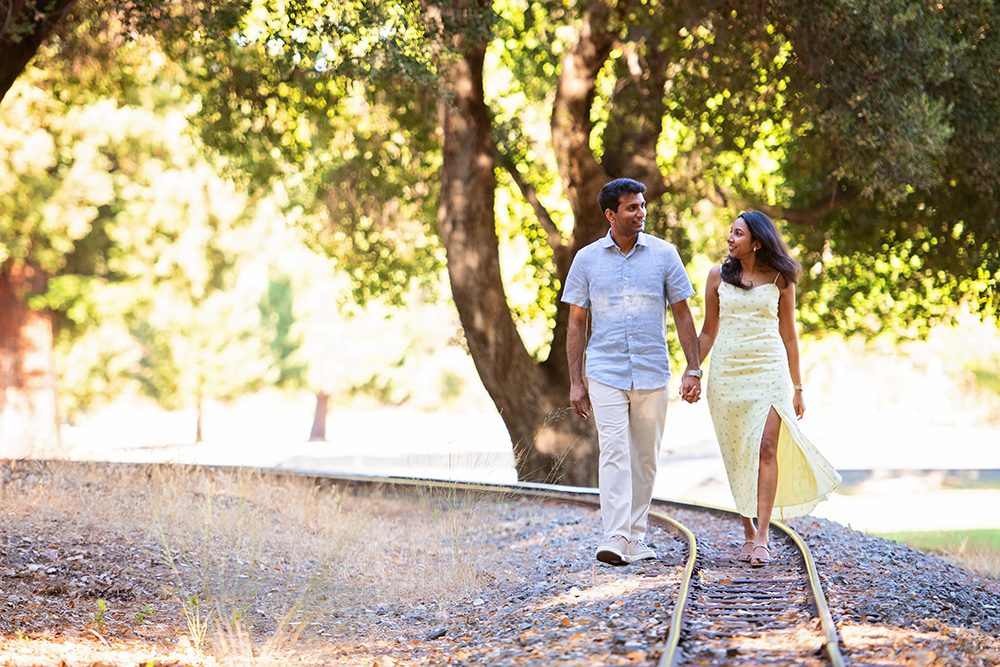 happy couple portraits at Vasona Park