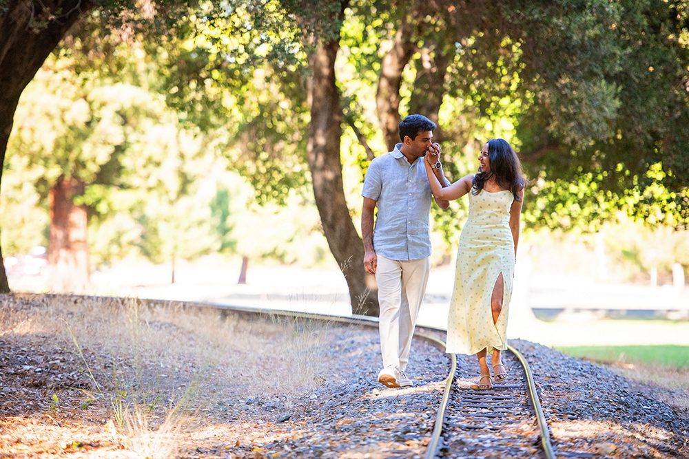 happy couple portraits at Vasona Park